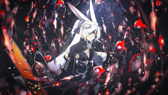 Anime girl with bunny ears and white hair