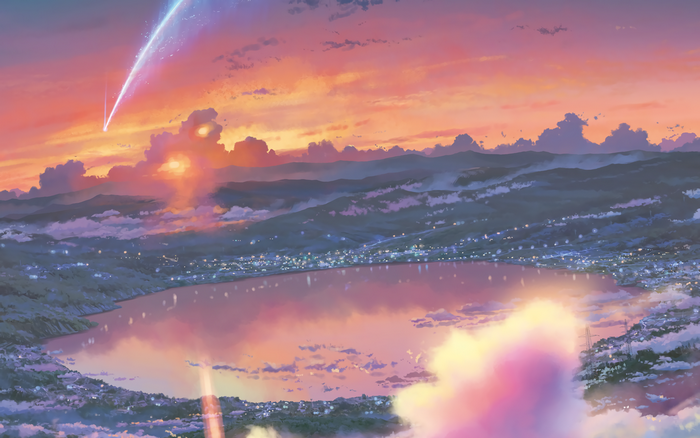 Kimi no Na Wa: Sunset Over Lake with Comet