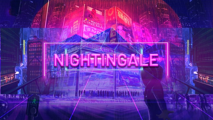 Nightingale in a futuristic cyber city