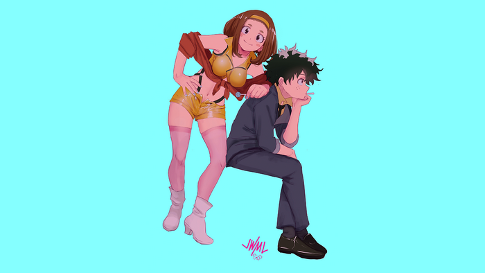 Uraraka Ochako and Midoriya Izuku from Boku no Hero Academia crossover with Cowboy Bebop