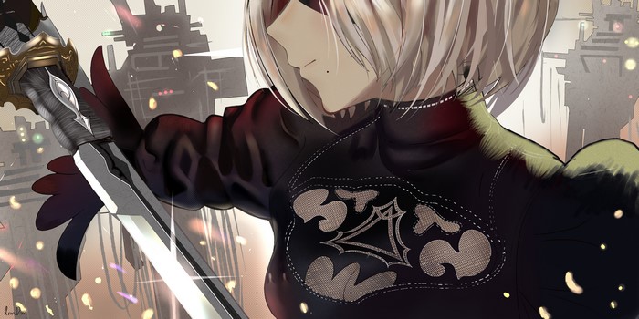4K 2B from Nier: Automata with a sword