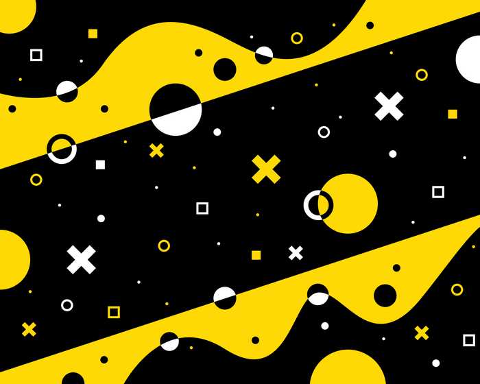 Abstract geometric shapes on black and yellow background