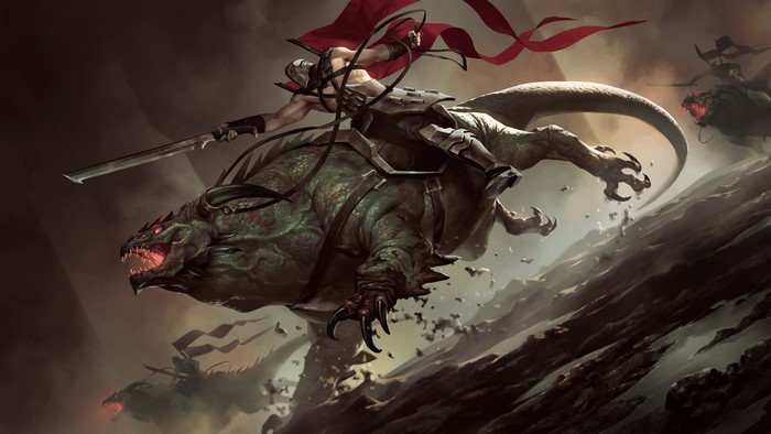 Warrior riding a creature from Legends of Runeterra
