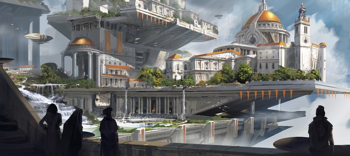 Artwork by Chris Goff of a futuristic city