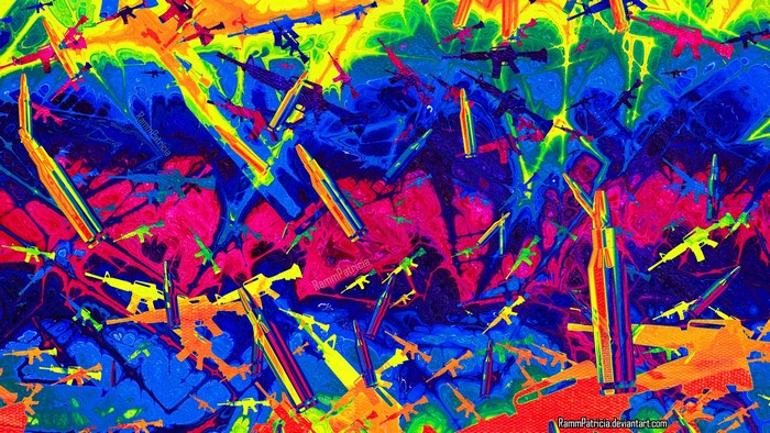 Abstract Digital Art with Guns and Bullets