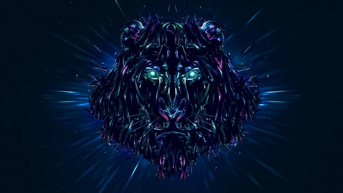 Abstract digital art of a lion's head