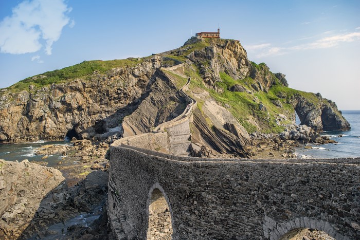 Gaztelugatxe with stone bridge and hermitage