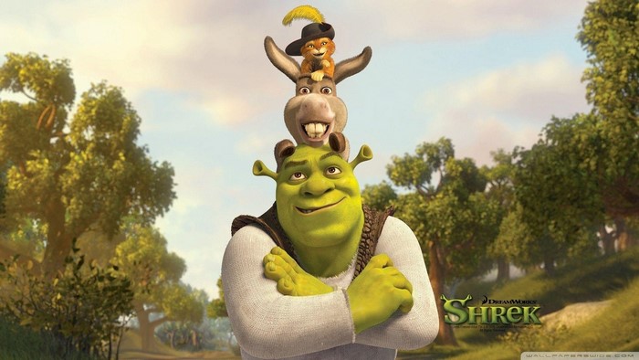 Shrek, Donkey, and Puss in Boots from Shrek