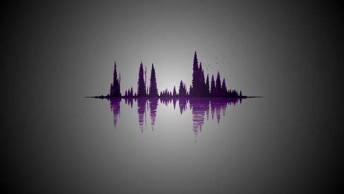 Purple forest silhouette reflected on water
