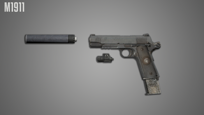 M1911 pistol with attachments