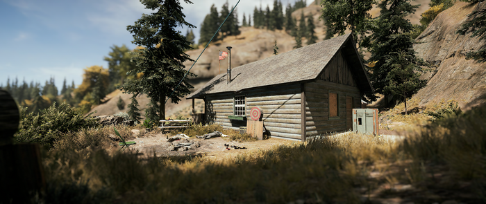 Log cabin with target in Far Cry 5