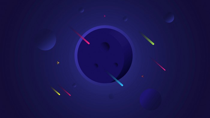 Minimalist space artwork with shooting stars and planets