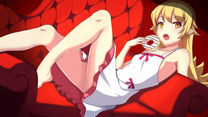 Oshino Shinobu from Monogatari Series eating a donut