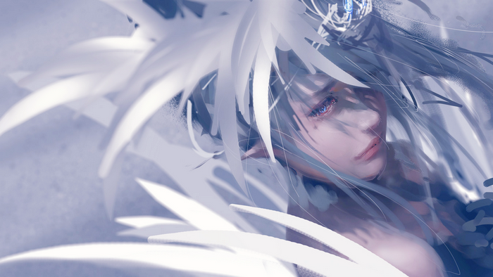 Artwork of a fantasy girl with white wings