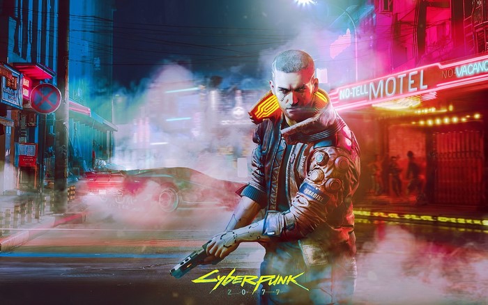 Man with gun in Cyberpunk 2077