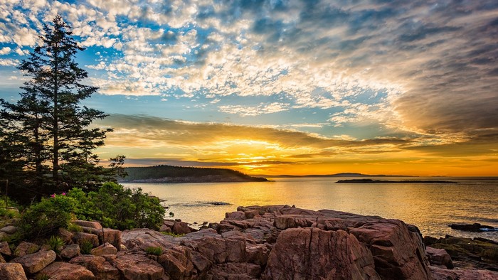 Sunrise over the coast of Mount Desert Island, Maine