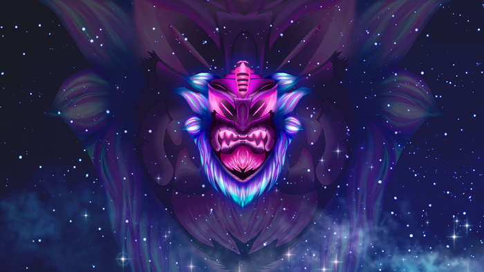 4K Glowing Tiki Mask in Space