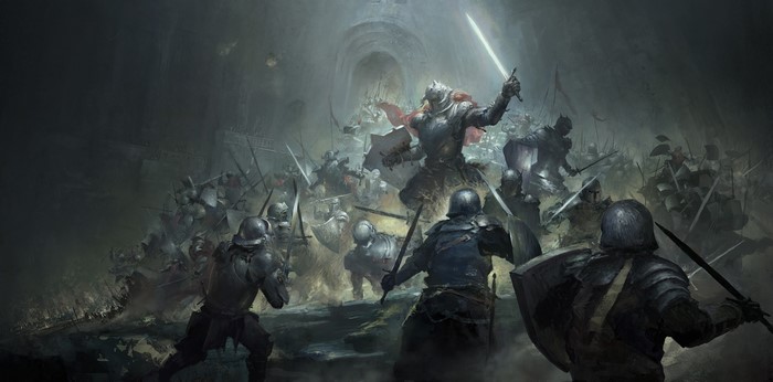 Knights in a fierce battle charge