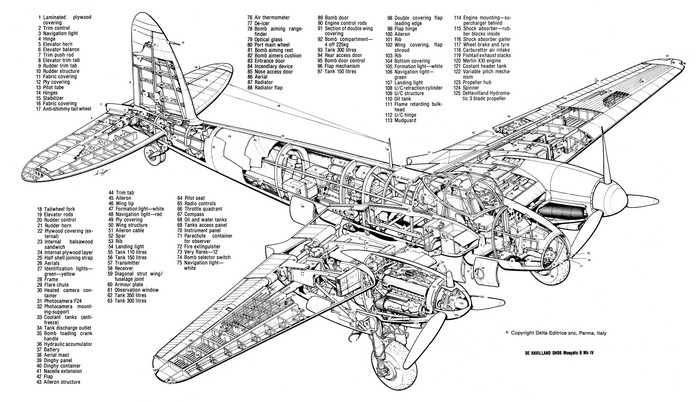 De Havilland Mosquito Detailed Blueprint Cross Section