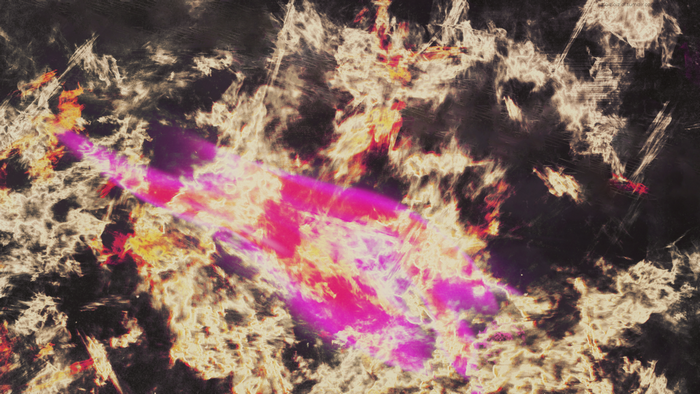 Abstract glitch art with fire and smoke