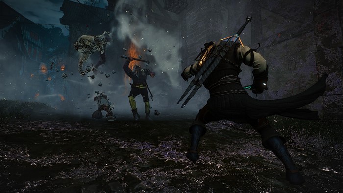 Geralt of Rivia fighting monsters in The Witcher 3