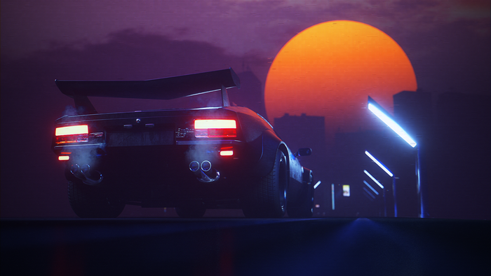 DeTomaso Pantera at Night with Sunset