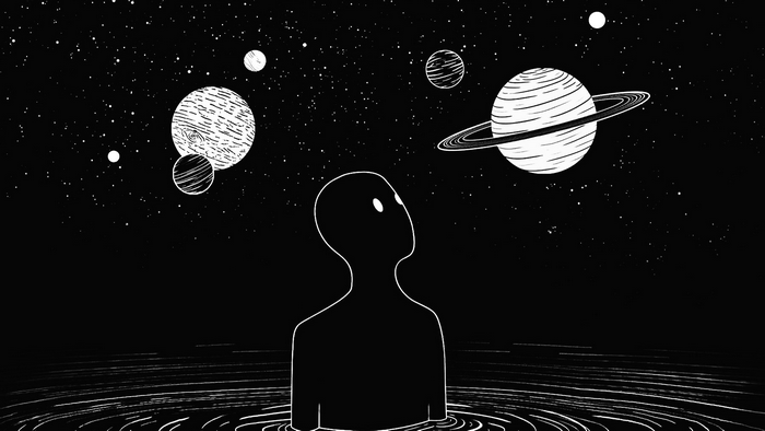 Abstract Space Scene with Solar System Planets
