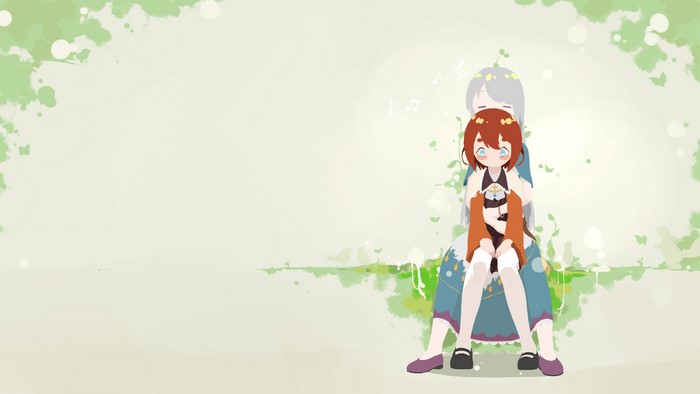 Two anime girls sitting together