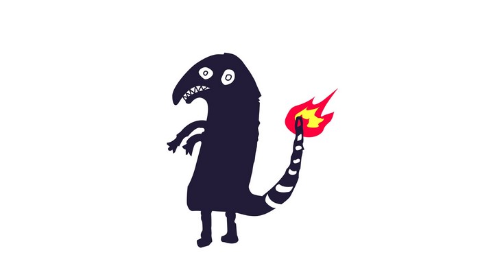 Charmander from Pokémon with a flame on its tail