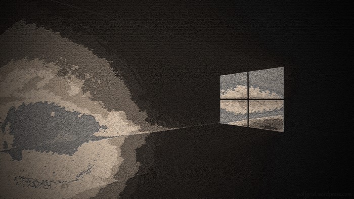 Windows 10 logo with abstract cloud reflection
