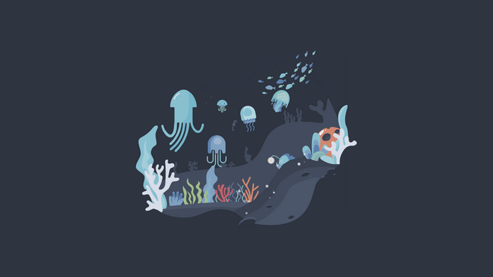 Minimalist Underwater Coral and Jellyfish Artwork