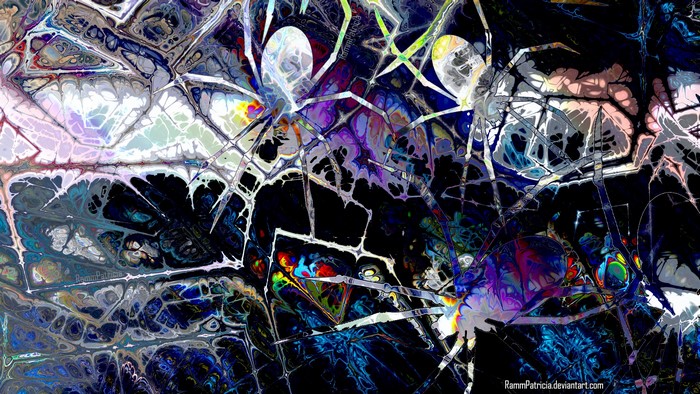 Psychedelic abstract digital art with spiders
