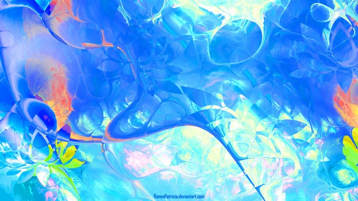 Abstract digital art with blue and floral elements