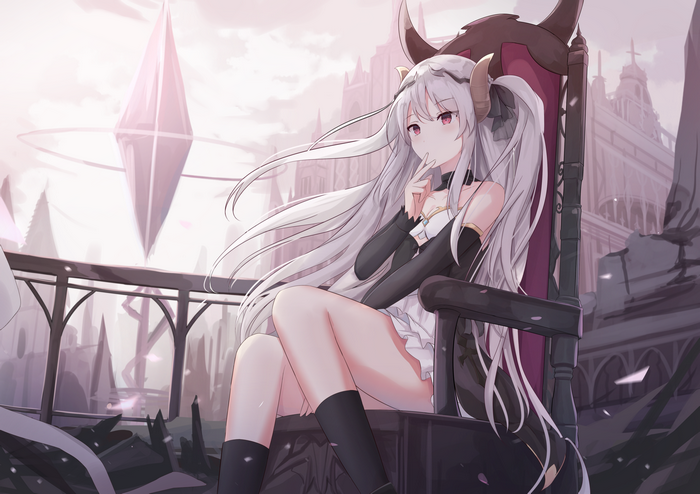 Anime girl with horns sitting on a throne