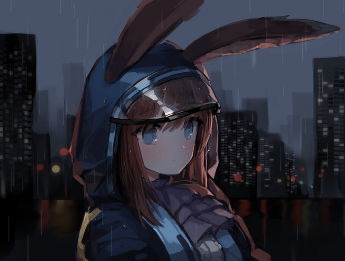 Amiya from Arknights in the Rain