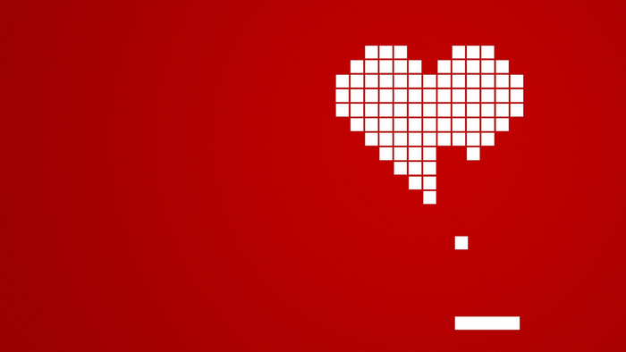 Pixelated heart with a falling drop