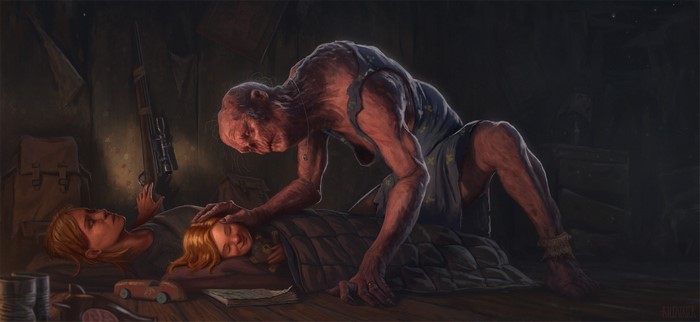 Feral Ghoul and children in Fallout 4