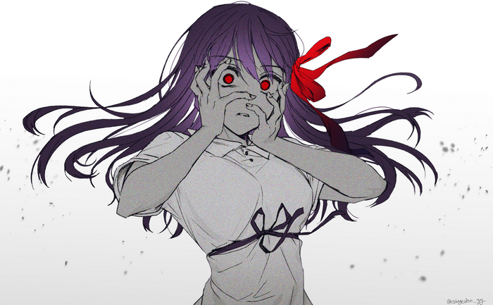 Matou Sakura from Fate/Stay Night with red eyes