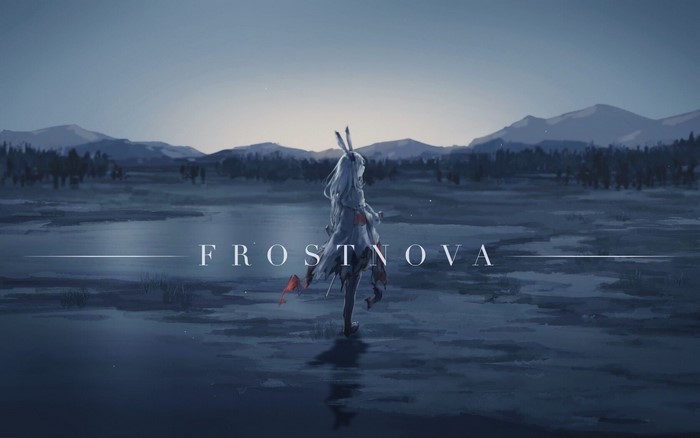 Frostnova from Arknights standing in a landscape