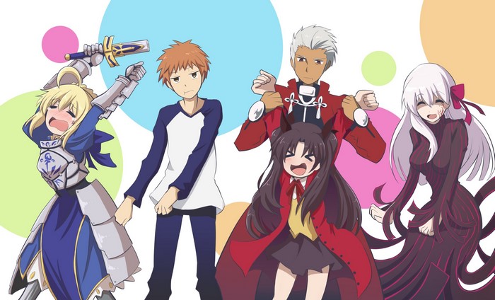 Saber, Shirou, Rin, Archer, and Sakura from Fate Series