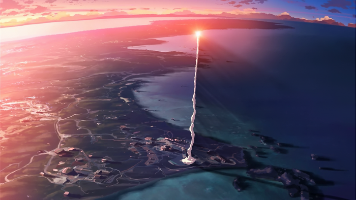 Rocket Launch over Landscape from 5 Centimeters Per Second