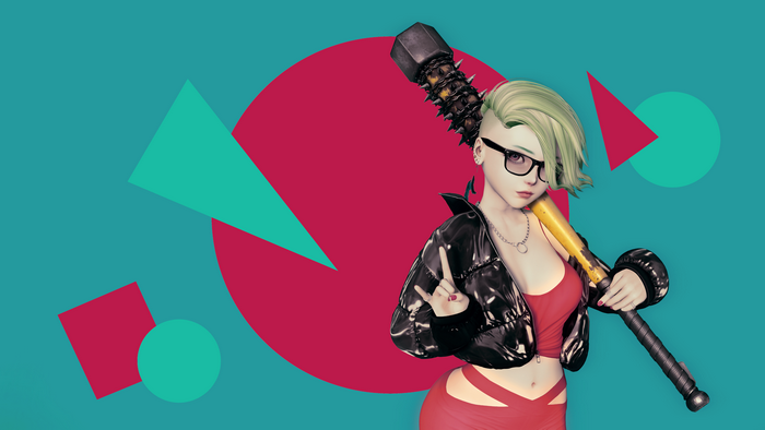 Anime girl with glasses and spiked bat