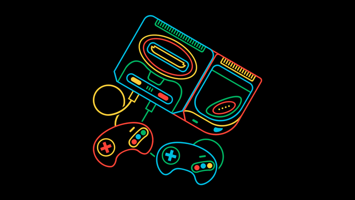 Sega Genesis console with controllers, retro gaming