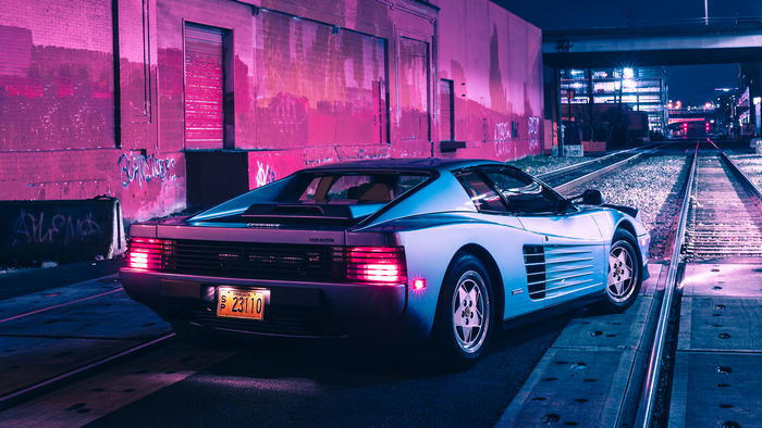 Ferrari Testarossa in Synthwave Cityscape