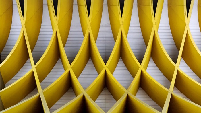 Yellow architectural structure at Austria Center Vienna