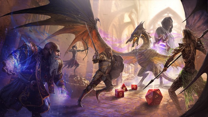 Divinity: Original Sin 2 characters fighting a dragon with dice