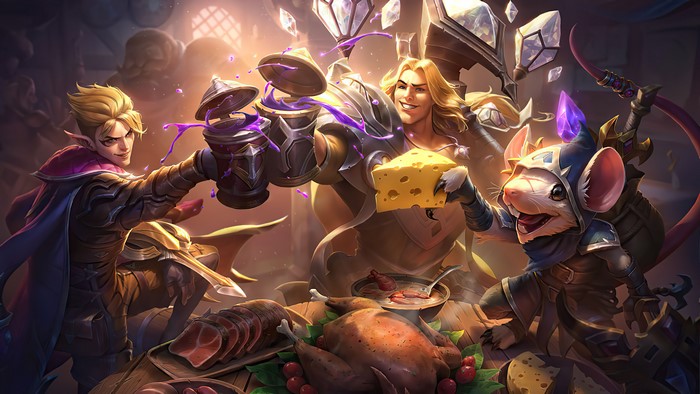 League of Legends characters celebrating with food