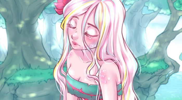 Girl with rainbow hair and flower in hair
