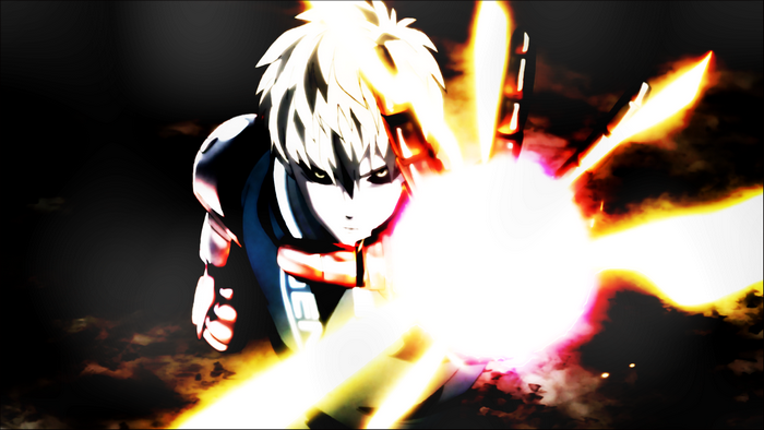Genos from One-Punch Man firing energy blast