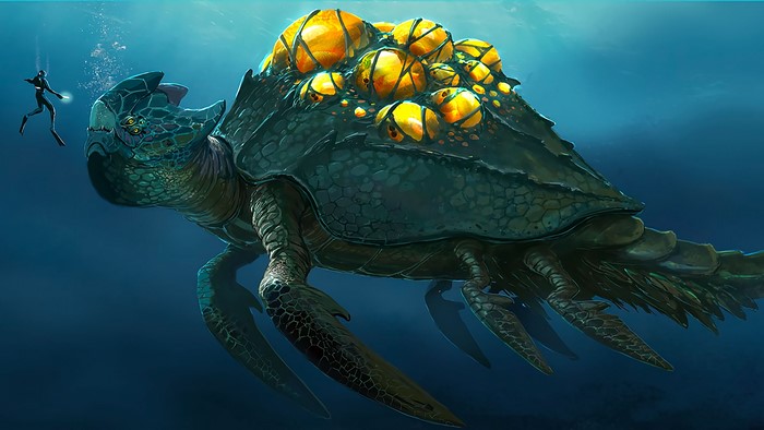 Subnautica creature with a diver